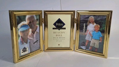 Marco de fotos vintage FETCO de latón pulido triple pliegue de 3 1/2" X 5" nuevo  Foto 1 de 4
