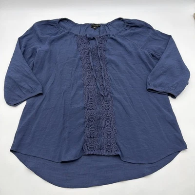 Spense 3/4 Sleeve Blouse Women L Blue Embroidered .#37950 - Image 1 of 4