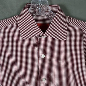 Isaia Napoli Shirt Mens 15.5-39 Red Check Preppy Quiet Luxury Made In Italy - Picture 1 of 13