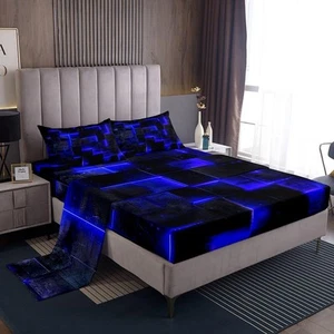 3D Geometrisches Queen Bettwäsche Set Abstrakte Ästhetische Blätter Queen, Schwarz und Marine... - Bild 1 von 6