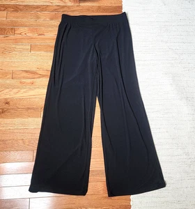 Iman Pants L Black Pull On Elastic Waist Wide Leg Slinky - Picture 1 of 5