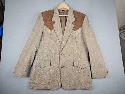 VTG PIONEER WEAR Wool Blend Blazer Jacket Men's 44 Tan Western Cowboy USA Made - Image 1 of 4