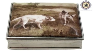 Sterling Silver & Enamel Pill Box with Dog Motifs - Picture 1 of 7