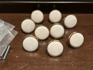 Lot of 9 Vintage Brass Porcelain Knobs Set Round Dresser Drawer Cabinet Knobs - Picture 1 of 10