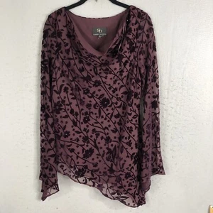 Sandra Darren Top Women 10 Purple Velvet Burnout Assymentric Fairy Boho Feminine - Picture 1 of 18
