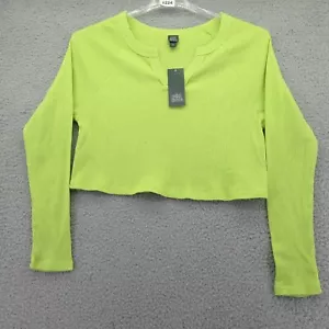 Wild Fable Womens LS V-Neck Waffle Boxy T-Shirt Vbrnt Lime Green S MSRP: $15.00 - Picture 1 of 11