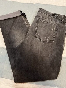 NWOT Kut from the Kloth Womens Catherine Boyfriend Jeans 14 Black Faded Thick - Picture 1 of 9