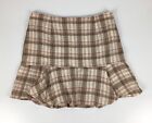 Billabong Skirt Beige Check Size 12 Short Ruffle Hem Cotton Linen Blend Casual