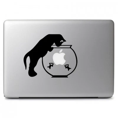 Cat & Gold Fish Bowl for Macbook Laptop Car Window SUV Wall Vinyl Decal Sticker - Image 1 of 4