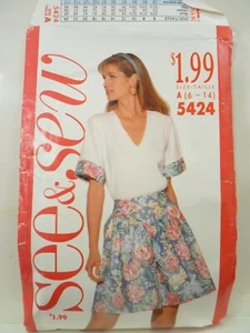 Butterick See & Saw Pattern 5424 Shorts Top size A 6-14 - Picture 1 of 2