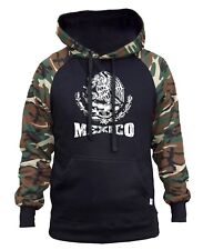 Men's White Mexico Seal Camo/Black Raglan Hoodie Mexican Pride Symbol Aztec Maya