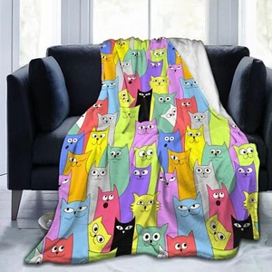 Cute Cats Fleece Blanket Lightweight Ultra-Soft Throw Blanket for Sofa Couch ... - Picture 1 of 9
