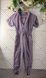 ZARA GIRLS Purple Jumpsuit Short Sleeve Hooded Zip Up Cinch Ankle Size 9 FLAW - Picture 1 of 8