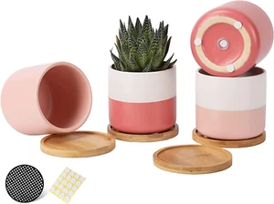 4 Inch Ceramic Plant Pots with Drainage Holes and Trays, Garden Flower Planters - Picture 1 of 5