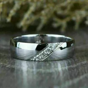 0.15 Ct Round Cut Simulated Diamond Men's Engagement Ring 14K White Gold Finish - Picture 1 of 6