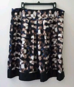 Dana Buchman 100% Silk Knee Skirt Womens Size 16 Pleated Lined Black Brown Blue - Picture 1 of 4