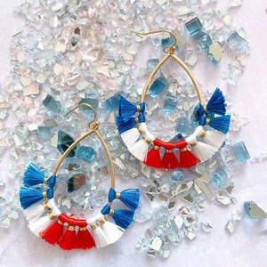 Teardrop Shape 4th of July Theme Tassel Drop Earrings - Picture 1 of 3