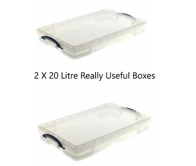 2 X Really Useful 20 Litre Clear Strong Plastic Storage Boxes  - Image 1 of 4