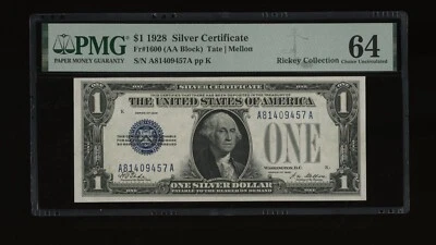 DBR 1928 $1 Silver Fr. 1600 AA Block PMG 64 Serial A81409457A - Image 1 of 2