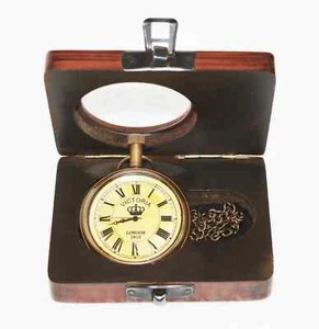 Vintage Antique Maritime Victoria London 1915 Brass Pocket Watch with Wooden Box - Picture 1 of 7
