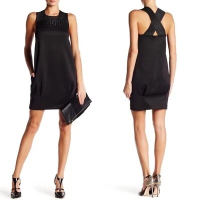 Vestido Rachel Roy Cocoon Talla S Sin Mangas Cuentas y Adornos de Cuero Negro Foto 1 de 4