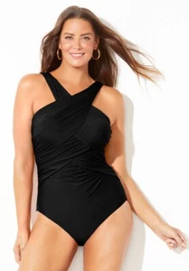 NWT Swimsuits For All High Neck Black Swimsuit Twist Front Shirred Size 24* - Picture 1 of 9