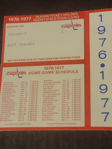 NHL Washington Capitals 1976-1977 Season Ticket Holder Card Holder & Schedule Cover
