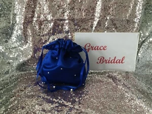 ROYAL BLUE DIAMANTE DUCHESS SATIN DOLLY BAG MAID. FLOWER GIRL*UKM MADE/SELLER* - Picture 1 of 6