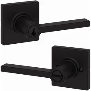 KWIKSET Casey Juego de palancas de puerta de entrada con llave monocilíndrica cuadrada rosa mate negro - Imagen 1 de 1