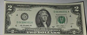 $2 Bill Thomas Jefferson 2013 Series United States Currency Series D Cleveland - Picture 1 of 3