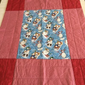 Handarbeit Weihnachten Quilt Schoß Überwurf Babydecke Wandbehang Schneemänner 38"x32" - Bild 1 von 7