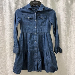 Calvin Klein Jeans Girls Denim Dress Long Sleeve Button Tiered Size M(8/10) - Picture 1 of 5