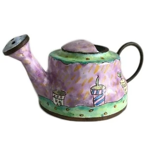 Lata de Agua Miniatura Esmaltada Metal Jardín Rosa Y Verde Diseño Floral 2" - Imagen 1 de 10