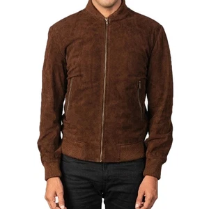 Chaqueta de bombardero de cuero gamuza marrón para hombre | Estilo de vuelo hecha a medida tallas XS-3XL - Imagen 1 de 5