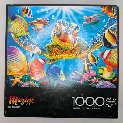 Rompecabezas Buffalo 1000 sin abrir pero dañada caja color marino pez tortuga marina Foto 1 de 4