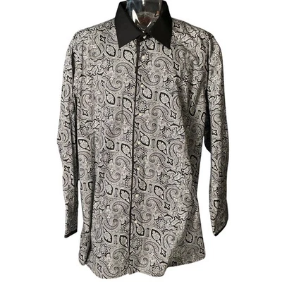 Steven Land Mens Shirt Button Down Paisley Print Long Sleeve Dress Shirt 20 Tall - Image 1 of 4