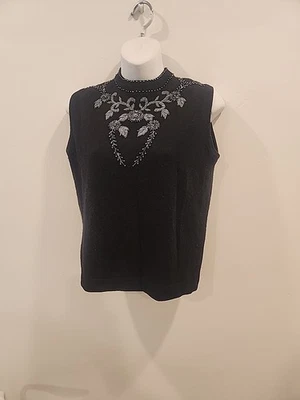 suéter vintage com miçangas lantejoulas preto atkins tamanho 38 lã de cordeiro angorá sem mangas anos 50 - Imagem 1 de 4