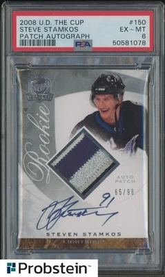 2008-09 UD The Cup Hockey #150 Steve Stamkos RPA RC Rookie Patch AUTO /99 PSA 6 - Image 1 of 2