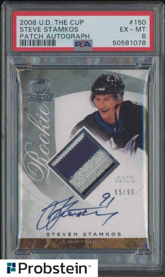 2008-09 UD The Cup Hockey #150 Steve Stamkos RPA RC Rookie Patch AUTO /99 PSA 6 - Image 1 of 2
