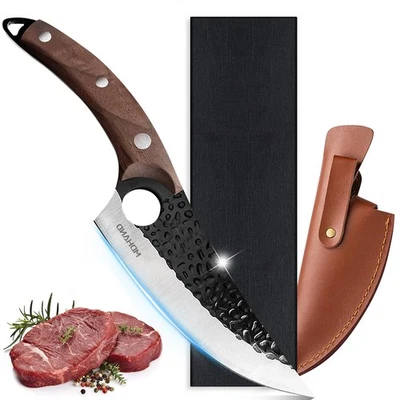 MDHAND Viking Knife with Sheath Hand Forged Butcher Knife Meat Cutting Cleaver