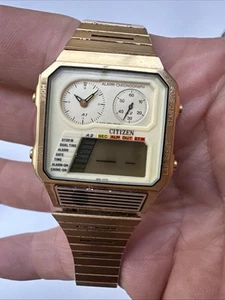 Vintage Citizen Digi Ana Alarm Chronograph Gold Tone Wrist Watch parts restorer - Bild 1 von 16
