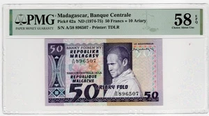 1974 MADAGASCAR 62a 50 FRANCS PMG 58 EPQ #NC6-10 - Picture 1 of 2