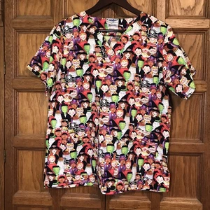 Landau Halloween Trick or Treat Top Women's M Cotton V-Neck SS 4 Pockets Scrubs - Picture 1 of 9