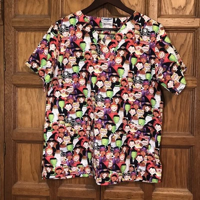 Landau Halloween Trick or Treat Top Women's M Cotton V-Neck SS 4 Pockets Scrubs - Image 1 of 4