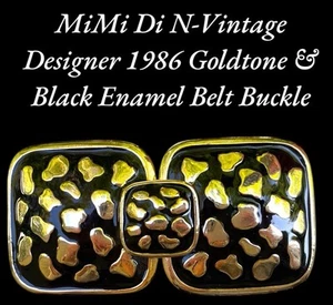 "Hebilla de cinturón Princesa Mimi Di N diseñador vintage 1986 dorado y negro para mujer 3""" - Imagen 1 de 5