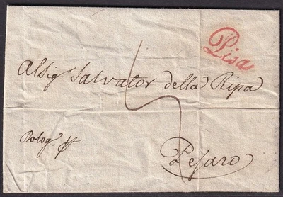 ITALY 1829 stampless cover with Fancy Red PISA to Pesaro - Image 1 of 2