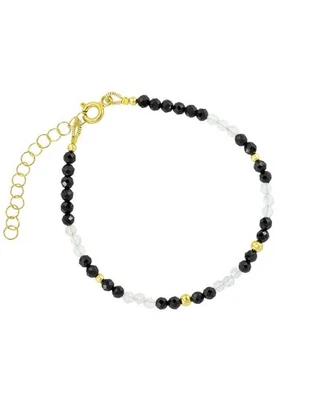 Black Obsidian & Clear Crystal Faceted Round Gemstone Beads Women Bracelet 6-8'' - Image 1 of 4