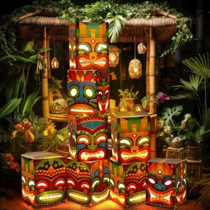 8 Stück Tiki Totem Box Deko mit Licht, Luau Party Deko für Hawaii Geburt - Bild 1 von 12