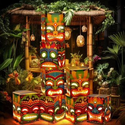 8 Pcs Tiki Totem Box Decor with Light, Luau Party Decorations for Hawaiian Birth - Image 1 of 4