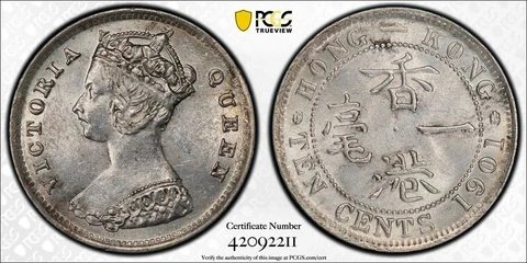 1901 HONG KONG 10 CENT PCGS MS62 ON SALE Cover